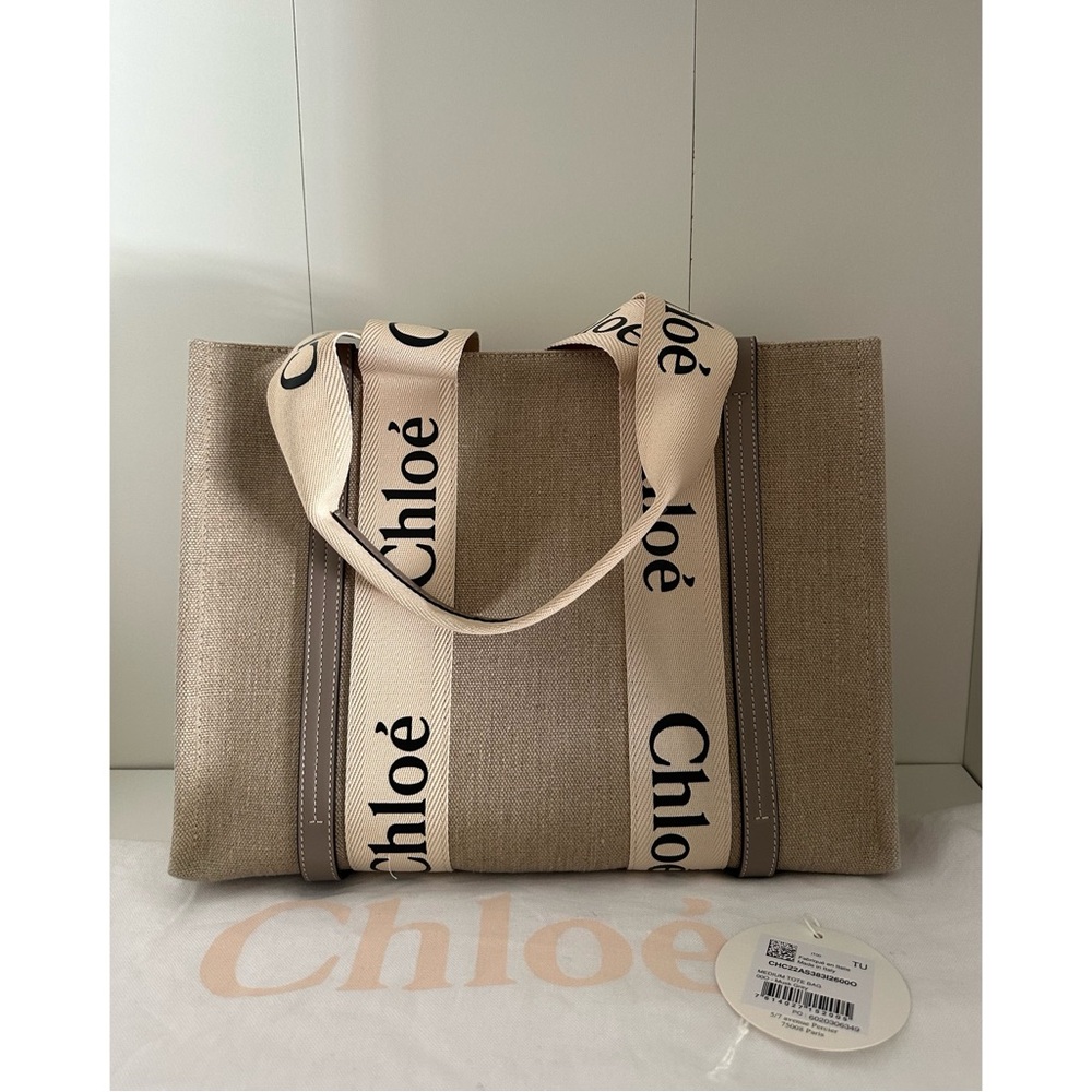 CHLOE WOODY TOTE MEDIUM MUSK GREY GREAT CONDITION
